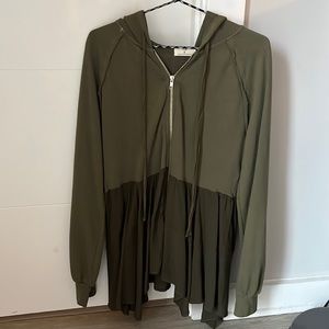 Anthropologie, t.la, sweatshirt, zip up, hunter green, hooded, women’s, small